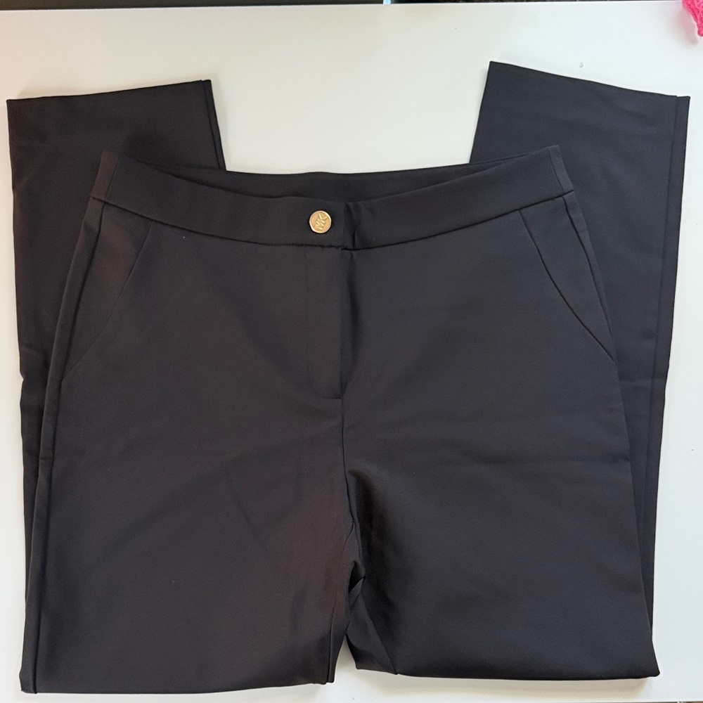Michael Kors Women's Black Stretch Dress Trousers with Gold Button